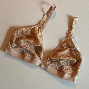 Gap Body Lined Bralette in Beige / Nude Floral Mesh - size L